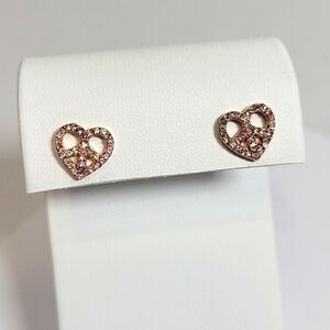 Y2k Vintage Juicy Couture Gold with Pink Paved Peacesign Heart Earrings